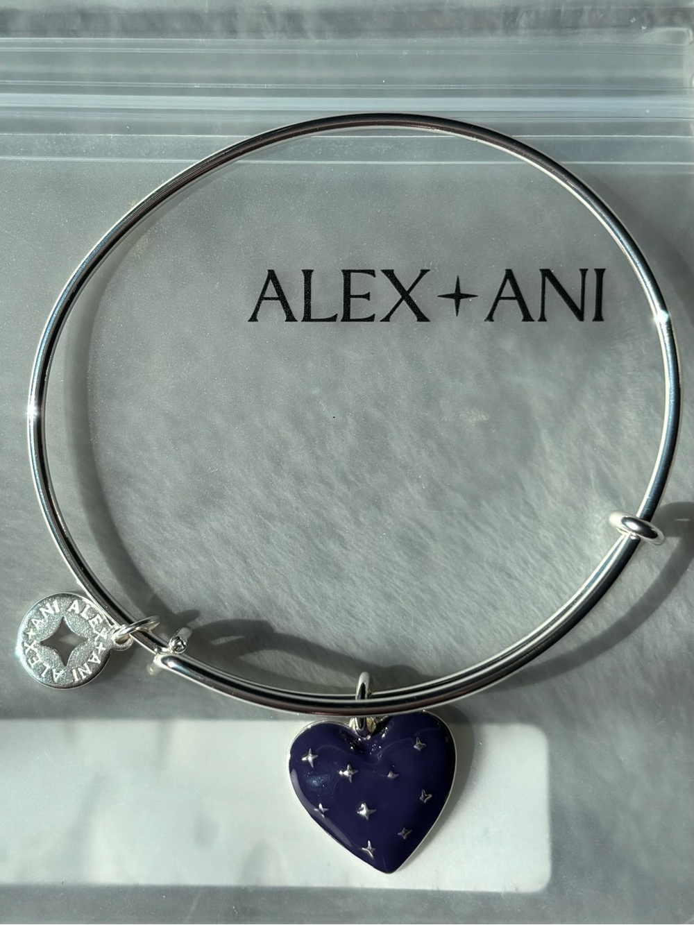 Alex & Ani navy enamel heart charm bangle bracelet bnib